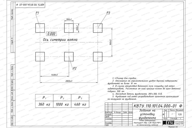 Котел на угле дровах 1.28 МВт с ОУР фундамент